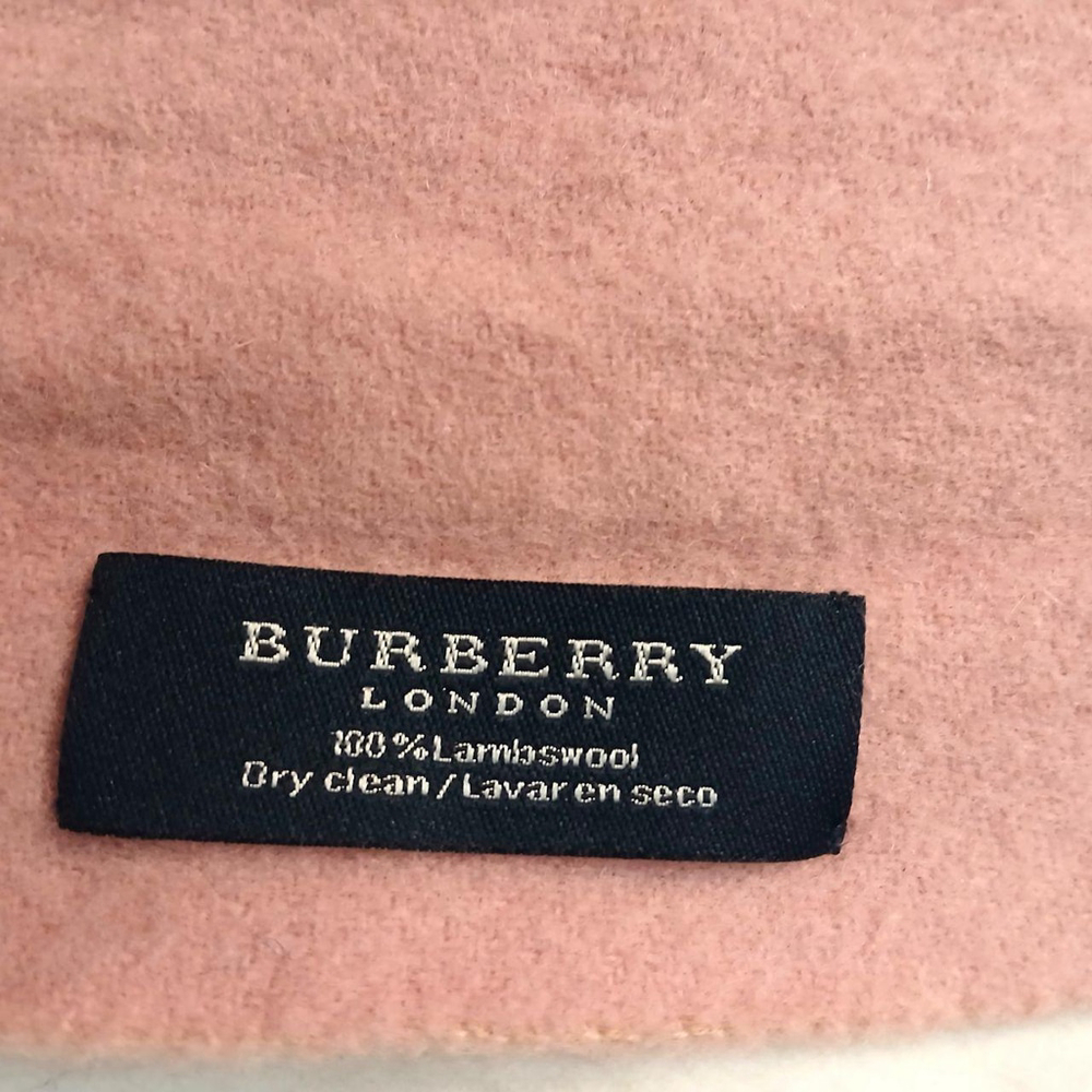 Luxury Vintage Light Pink Lambs Wool Burberry Scarf Embroidered Logo - Picture 6 of 6